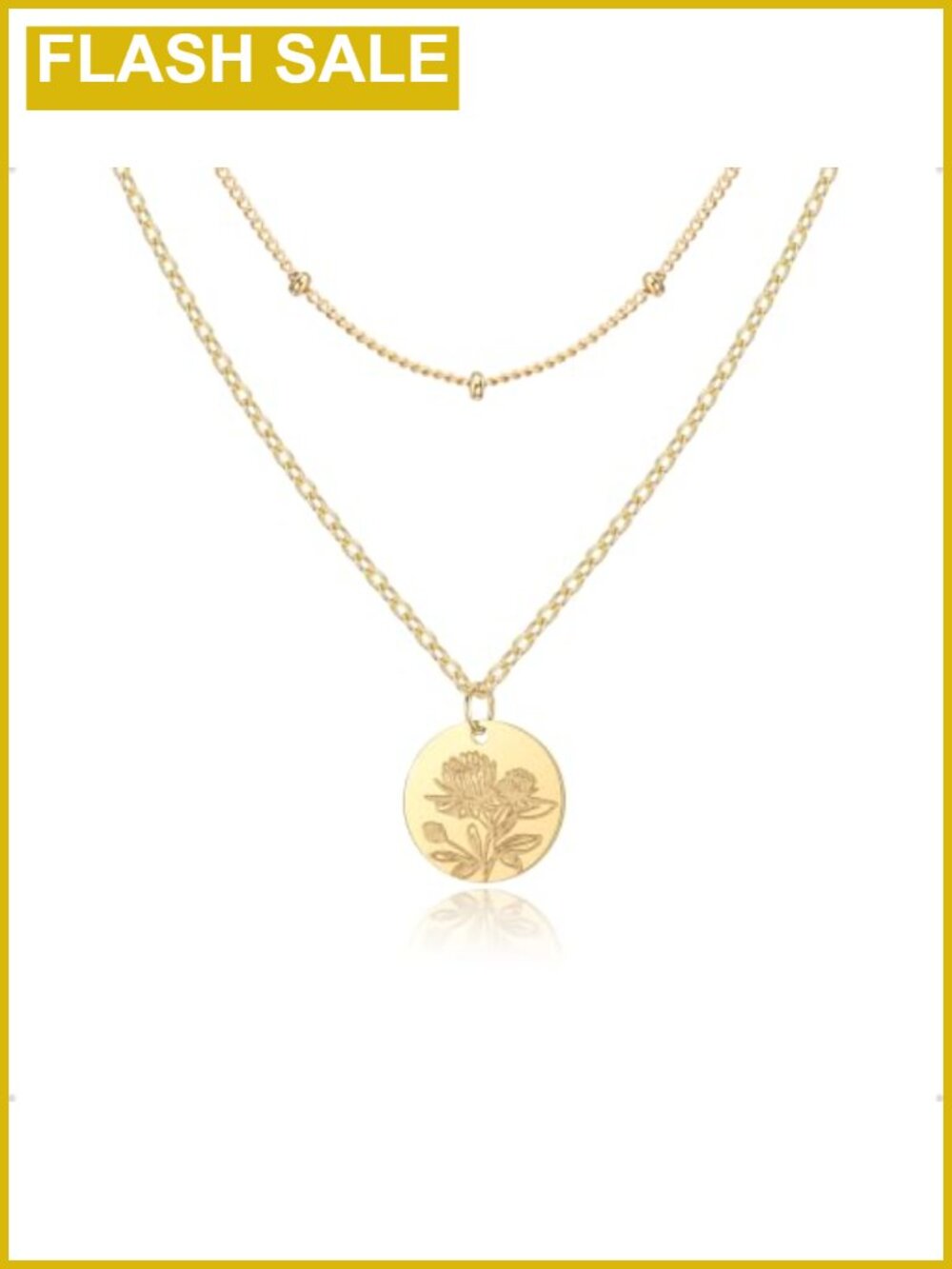 14K Gold Plated Birth Flower Layered Necklace Set for Women September Aster